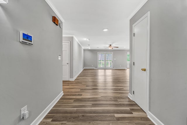 395 Middle Valley Rd, Hardy, VA 24101 - hallway with crown molding, baseboards, recessed lighting, and dark wood finished floors
