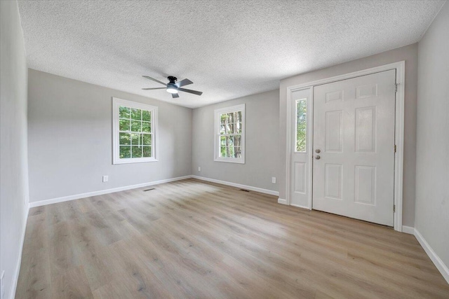 1632 Haymakertown Rd, Troutville, VA 24175 - entryway with ceiling fan, light wood-type flooring, baseboards, and a textured ceiling