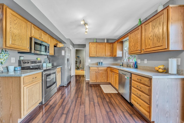 6131 Carolina Trl, Roanoke, VA 24019 - kitchen with appliances with stainless steel finishes, a sink, dark wood-style flooring, and light countertops