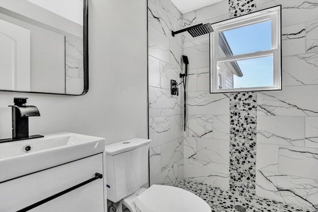 702 Commerce Ave, Iron Gate, VA 24448 - full bath featuring toilet, vanity, and a marble finish shower