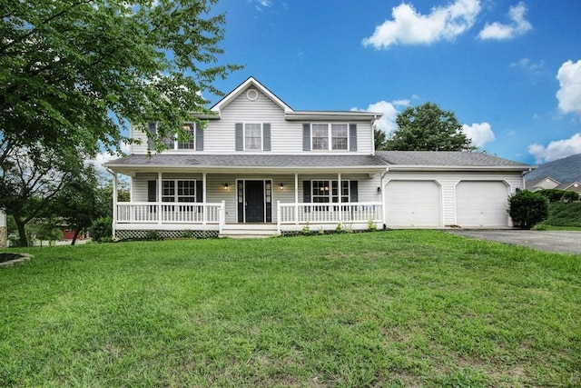 5348 Huntridge Rd, Roanoke, VA 24012 - view of front facade featuring covered porch, an attached garage, asphalt driveway, and a front lawn