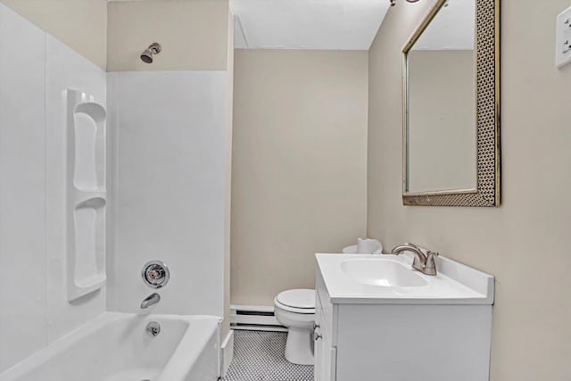 1132 Hamilton Ave SW, Roanoke, VA 24015 - full bath featuring baseboard heating, vanity, tile patterned flooring, and shower / washtub combination