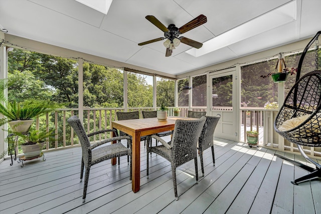 6355 Juliet Ct, Roanoke, VA 24018 - sunroom with a ceiling fan, a skylight, and outdoor dining area