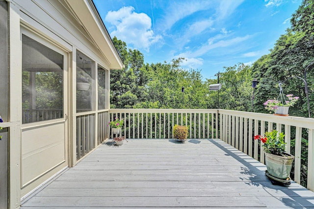 6355 Juliet Ct, Roanoke, VA 24018 - wooden terrace featuring a sunroom and view of wooded area