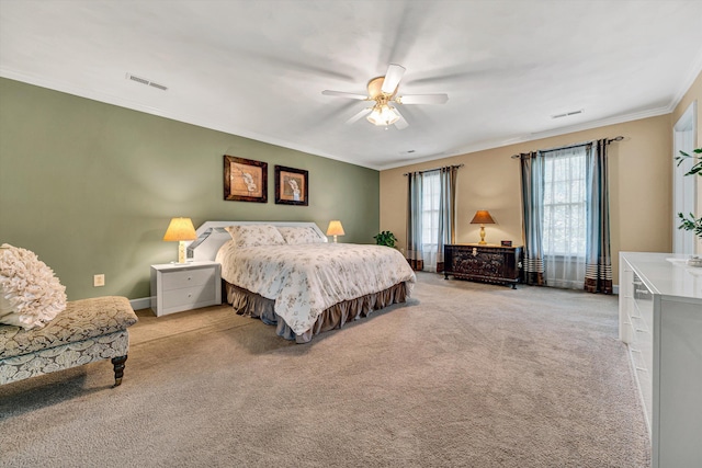 6355 Juliet Ct, Roanoke, VA 24018 - bedroom featuring crown molding, light carpet, a ceiling fan, and baseboards