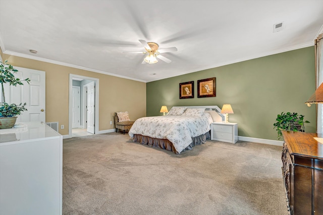 6355 Juliet Ct, Roanoke, VA 24018 - bedroom with light colored carpet, baseboards, ornamental molding, and ceiling fan