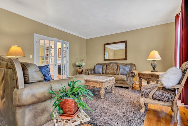 6355 Juliet Ct, Roanoke, VA 24018 - living area with crown molding, wood finished floors, and french doors