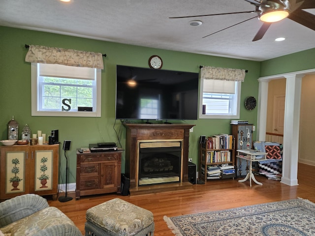 6733 Floyd Hwy S, Willis, VA 24380 - living area featuring a ceiling fan, recessed lighting, a fireplace, and wood finished floors