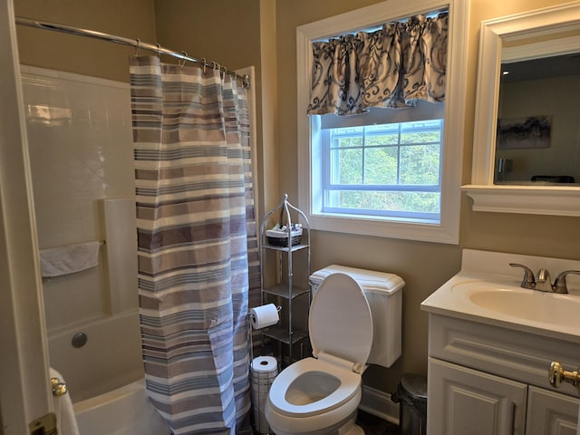 6733 Floyd Hwy S, Willis, VA 24380 - full bathroom with toilet, vanity, and shower / bathtub combination with curtain