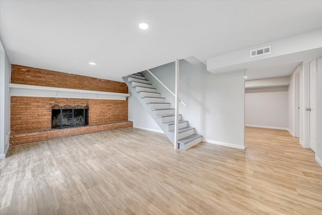 3271 Rasmont Rd, Roanoke, VA 24018 - unfurnished living room with stairs, baseboards, a fireplace, and recessed lighting