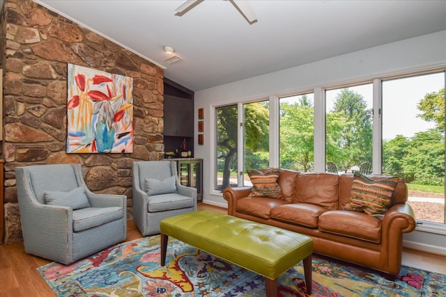 569 Sprinkle Rd, Fincastle, VA 24090 - living area featuring lofted ceiling, wood finished floors, and ceiling fan