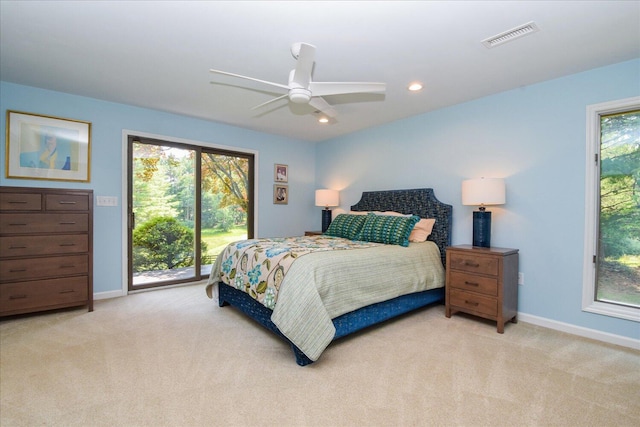 569 Sprinkle Rd, Fincastle, VA 24090 - bedroom featuring access to outside, light colored carpet, baseboards, a ceiling fan, and recessed lighting
