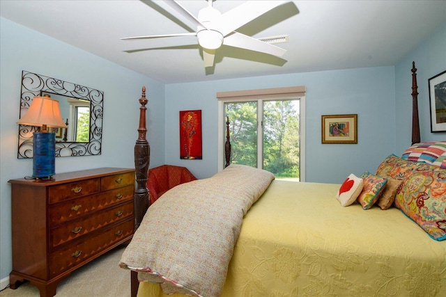 569 Sprinkle Rd, Fincastle, VA 24090 - bedroom with light carpet, ceiling fan, and access to outside