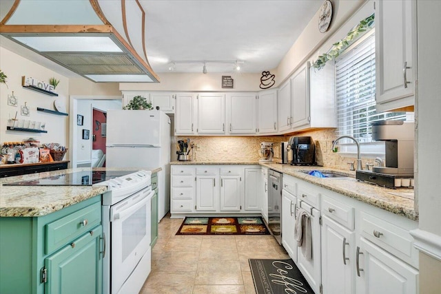 201 Jay Ridge Rd, Cloverdale, VA 24077 - kitchen featuring electric range, a sink, stainless steel dishwasher, white cabinetry, and decorative backsplash