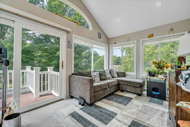 201 Jay Ridge Rd, Cloverdale, VA 24077 - sunroom / solarium with high vaulted ceiling, recessed lighting, and carpet flooring