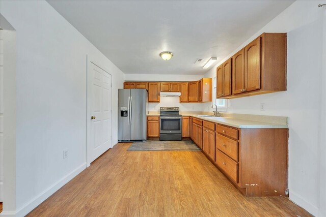 825 Day Ave SW, Roanoke, VA 24016 - kitchen featuring stainless steel appliances, a sink, light wood-style floors, and baseboards