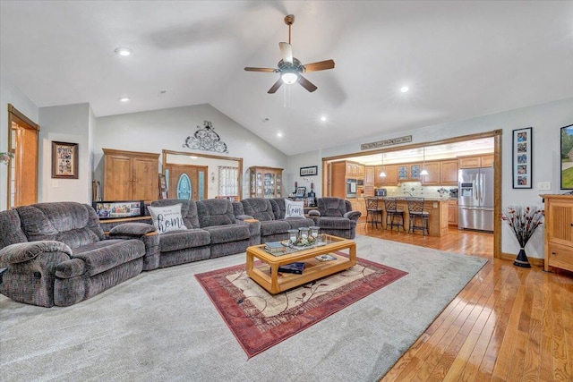 5335 Catawba Valley Dr, Catawba, VA 24070 - living area with a ceiling fan, lofted ceiling, light wood finished floors, and recessed lighting