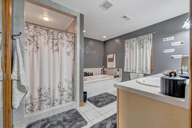 5335 Catawba Valley Dr, Catawba, VA 24070 - bathroom featuring tile patterned flooring, a bath, curtained shower, and vanity