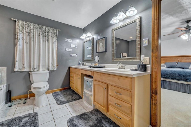 5335 Catawba Valley Dr, Catawba, VA 24070 - bathroom featuring double vanity, tile patterned flooring, a ceiling fan, and ensuite bath