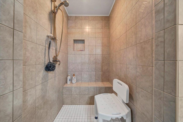 5335 Catawba Valley Dr, Catawba, VA 24070 - full bathroom with a tile shower and crown molding