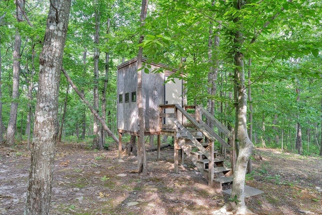 5335 Catawba Valley Dr, Catawba, VA 24070 - view of outbuilding featuring a view of trees and stairway
