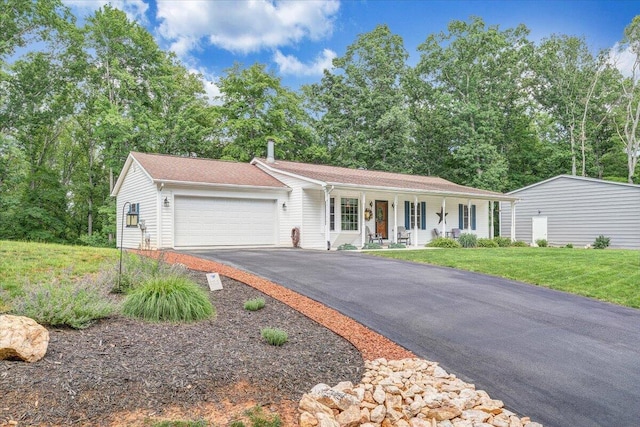 139 Lynville Dr, Hardy, VA 24101 - single story home with covered porch, a garage, driveway, and a front lawn