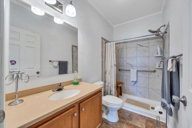 60 Tara Dr, Ridgeway, VA 24148 - full bath with toilet, vanity, tiled shower, crown molding, and tile patterned flooring