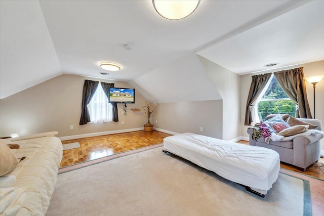 60 Tara Dr, Ridgeway, VA 24148 - bedroom featuring baseboards, lofted ceiling, and wood finished floors