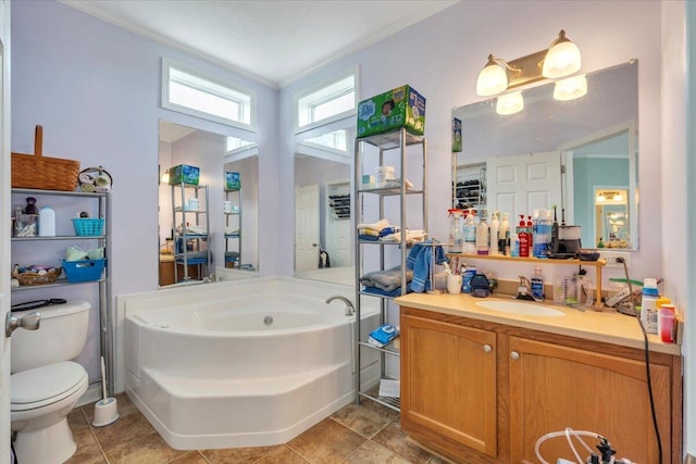 60 Tara Dr, Ridgeway, VA 24148 - full bath featuring a garden tub, vanity, toilet, ornamental molding, and tile patterned flooring