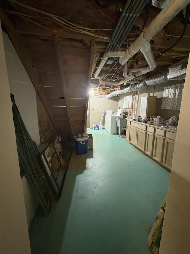 423 Turner Rd, Salem, VA 24153 - unfinished below grade area featuring washing machine and dryer and a sink