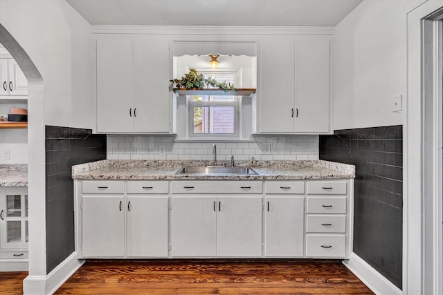 1618 8th St SE, Roanoke, VA 24013 - kitchen featuring a sink, dark wood finished floors, and white cabinets
