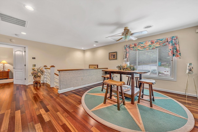 200 Fairway Dr, Penhook, VA 24137 - dining area featuring baseboards, wood finished floors, a ceiling fan, and recessed lighting