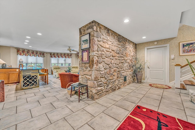 200 Fairway Dr, Penhook, VA 24137 - living area featuring ceiling fan, recessed lighting, and light tile patterned floors