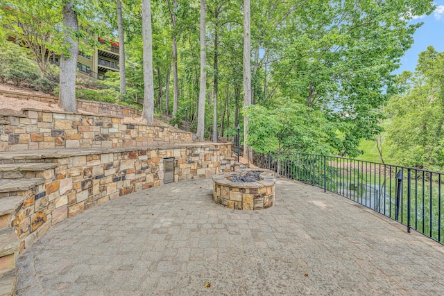 200 Fairway Dr, Penhook, VA 24137 - view of patio / terrace with a fire pit