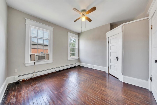 1523 Rorer Ave SW, Roanoke, VA 24016 - empty room with a baseboard radiator, a ceiling fan, hardwood / wood-style flooring, baseboards, and cooling unit