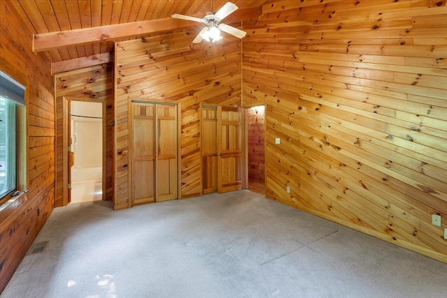 612 Peters Creek Dr, Stuart, VA 24171 - unfurnished bedroom featuring wooden walls, light carpet, and wood ceiling