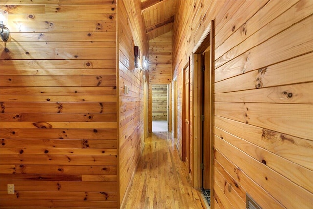 612 Peters Creek Dr, Stuart, VA 24171 - corridor featuring wood walls and light wood-type flooring