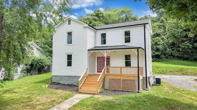496 Boyd St, Buchanan, VA 24066 - traditional home with covered porch, stairs, a front yard, and roof with shingles