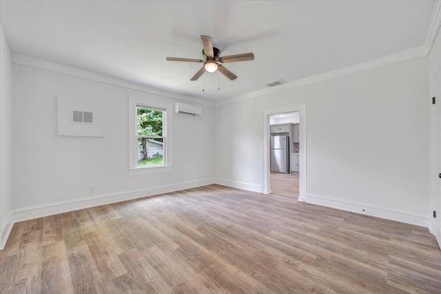 496 Boyd St, Buchanan, VA 24066 - empty room featuring a wall mounted air conditioner, a ceiling fan, wood finished floors, and crown molding