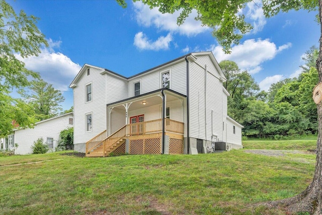 496 Boyd St, Buchanan, VA 24066 - rear view of property with a yard, stairs, and covered porch