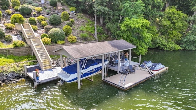 800 Long Island Dr, Moneta, VA 24121 - dock area with boat lift, a water view, and stairs