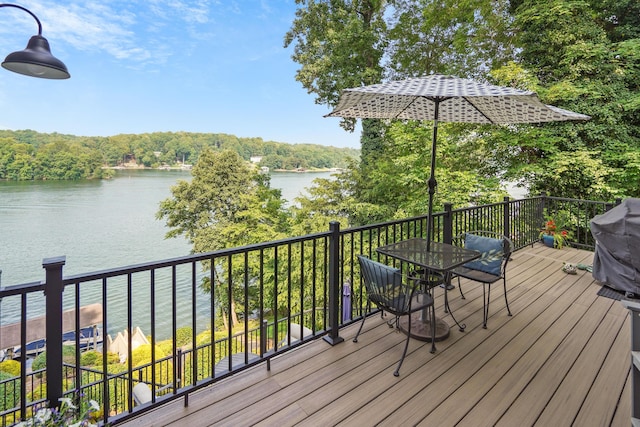 800 Long Island Dr, Moneta, VA 24121 - wooden deck featuring a water view and outdoor dining area
