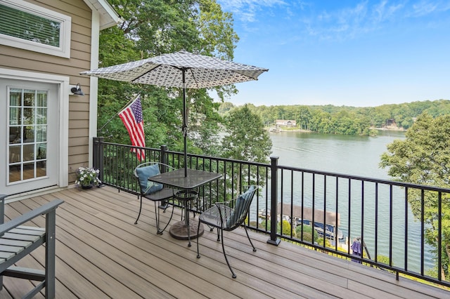 800 Long Island Dr, Moneta, VA 24121 - wooden terrace featuring a water view and outdoor dining area
