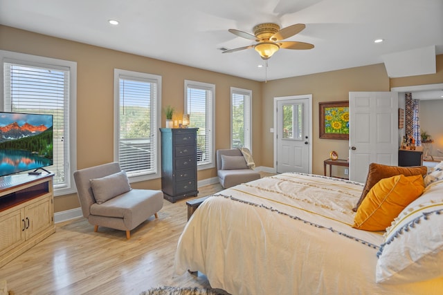 800 Long Island Dr, Moneta, VA 24121 - bedroom featuring light wood-type flooring, multiple windows, a ceiling fan, and recessed lighting