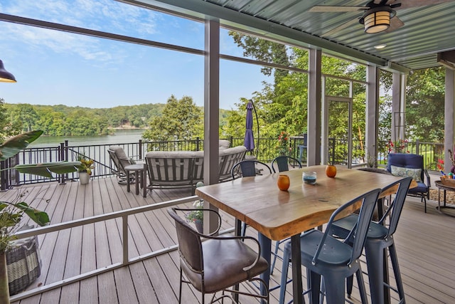 800 Long Island Dr, Moneta, VA 24121 - sunroom / solarium featuring ceiling fan, outdoor dining space, and healthy amount of natural light