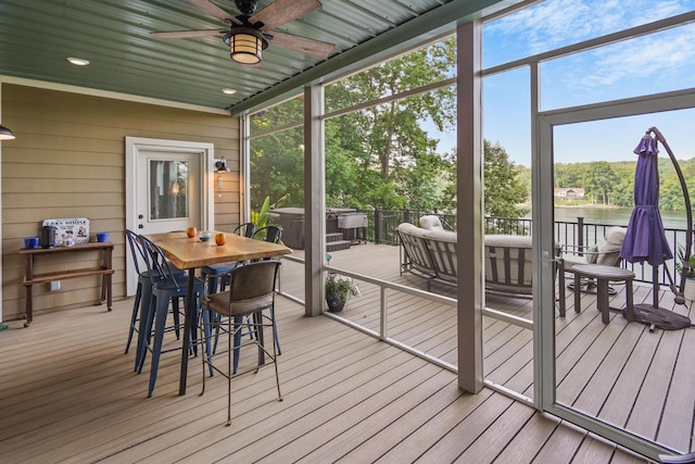 800 Long Island Dr, Moneta, VA 24121 - sunroom / solarium with outdoor dining space, a ceiling fan, and plenty of natural light