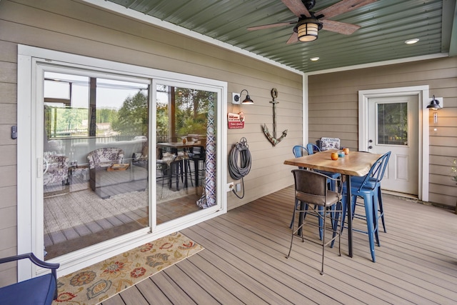 800 Long Island Dr, Moneta, VA 24121 - wooden deck with outdoor dining space and a ceiling fan