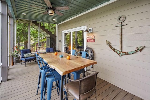 800 Long Island Dr, Moneta, VA 24121 - sunroom featuring a ceiling fan and outdoor dining space