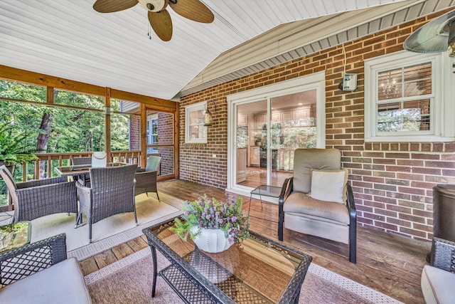 134 Sawyer Dr, Salem, VA 24153 - sunroom with outdoor dining space, lofted ceiling, a ceiling fan, and plenty of natural light