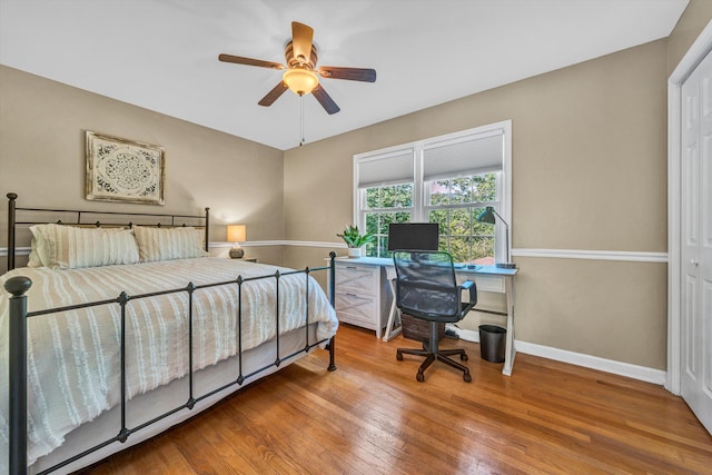 134 Sawyer Dr, Salem, VA 24153 - bedroom featuring hardwood / wood-style flooring, ceiling fan, and a desk